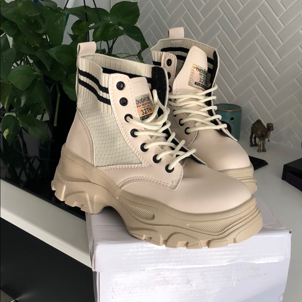 Stylish Cream Lace Up Ankle Booties